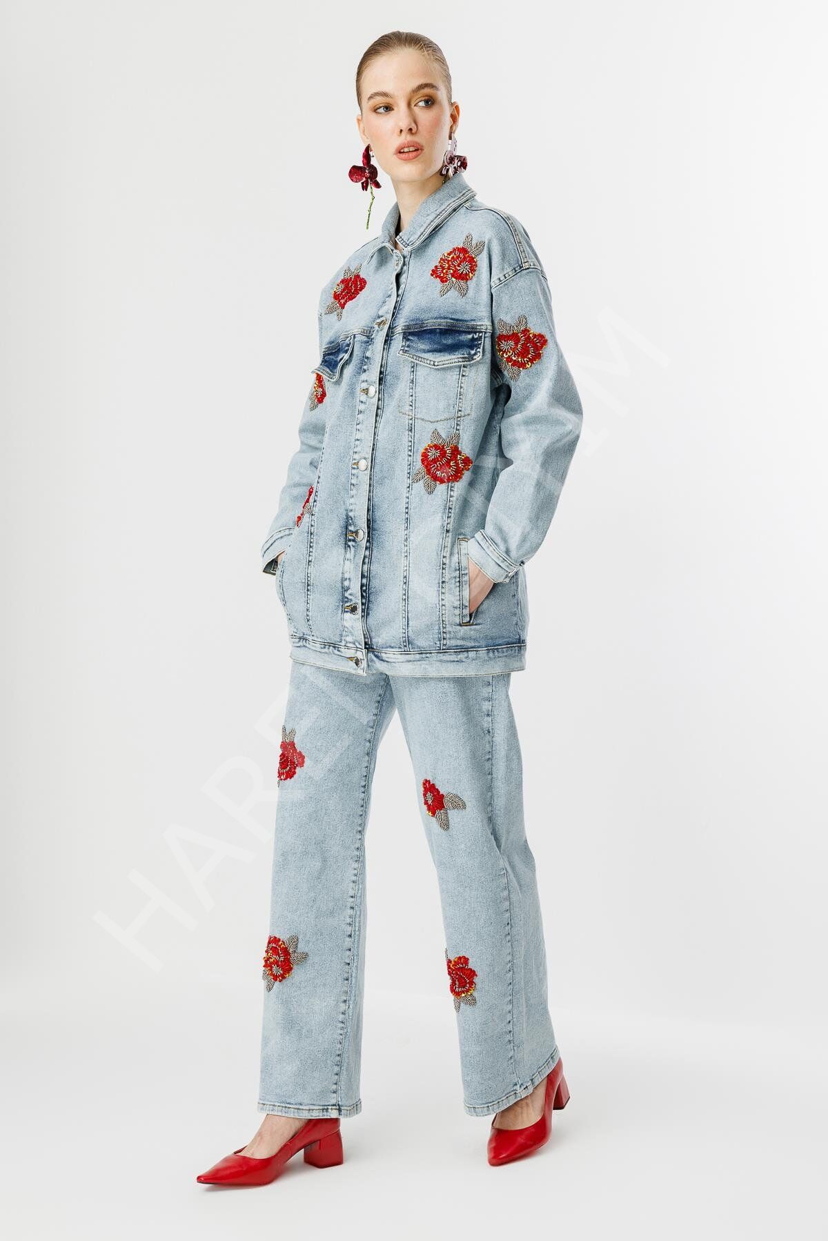 GHISA TAŞLI ÇİÇEK İŞLEME KOT TAKIM