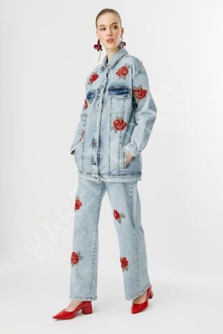 GHISA TAŞLI ÇİÇEK İŞLEME KOT TAKIM