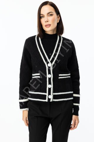 ON TRIKO ÇİZGİ DESEN V YAKA HIRKA