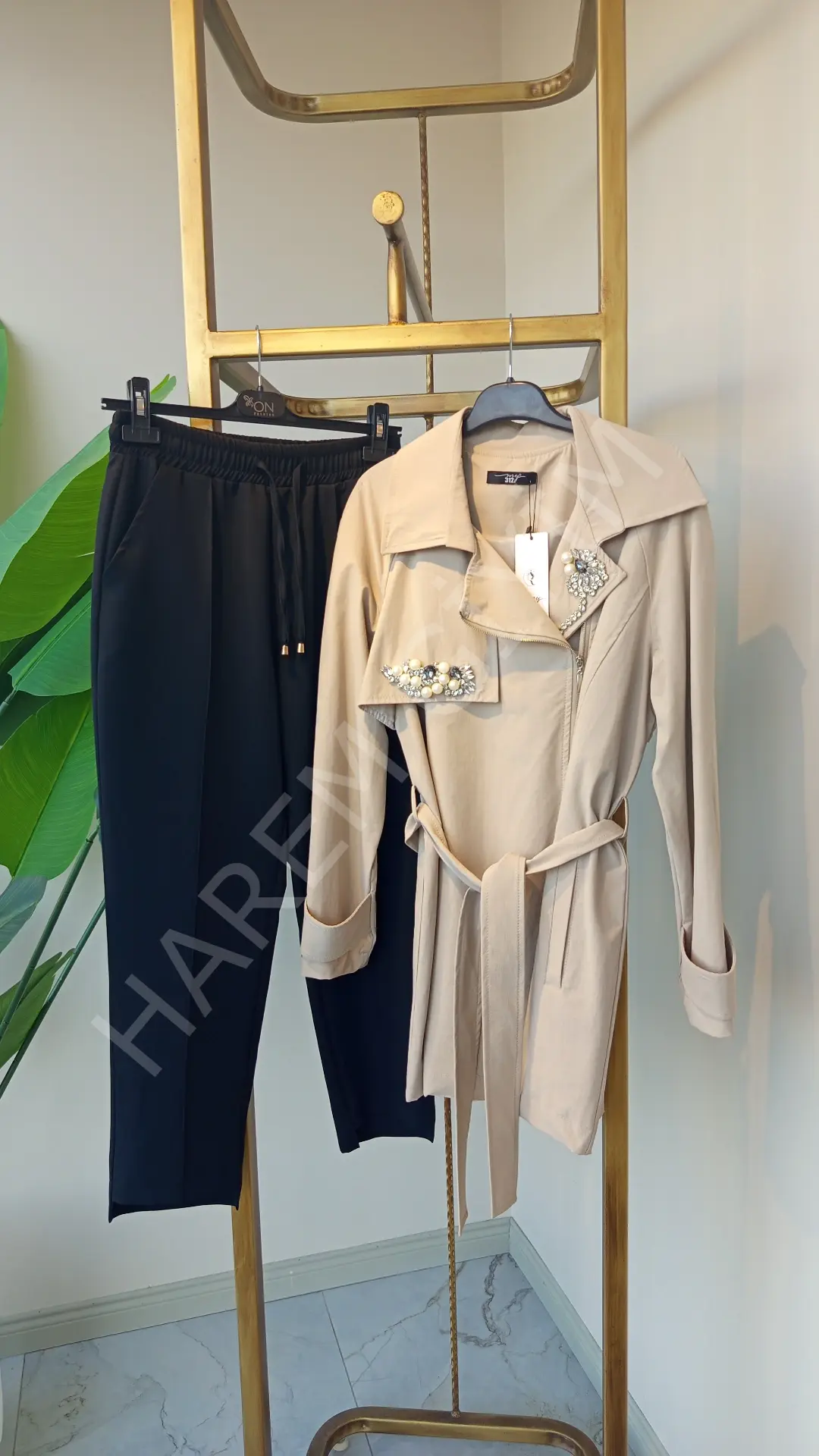 MY312 TAŞ DETAY KISA TRENCH