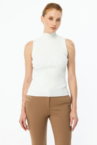 ON TRIKO HALTER YAKA TAŞLI BLUZ
