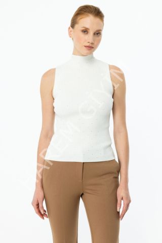 ON TRIKO HALTER YAKA TAŞLI BLUZ