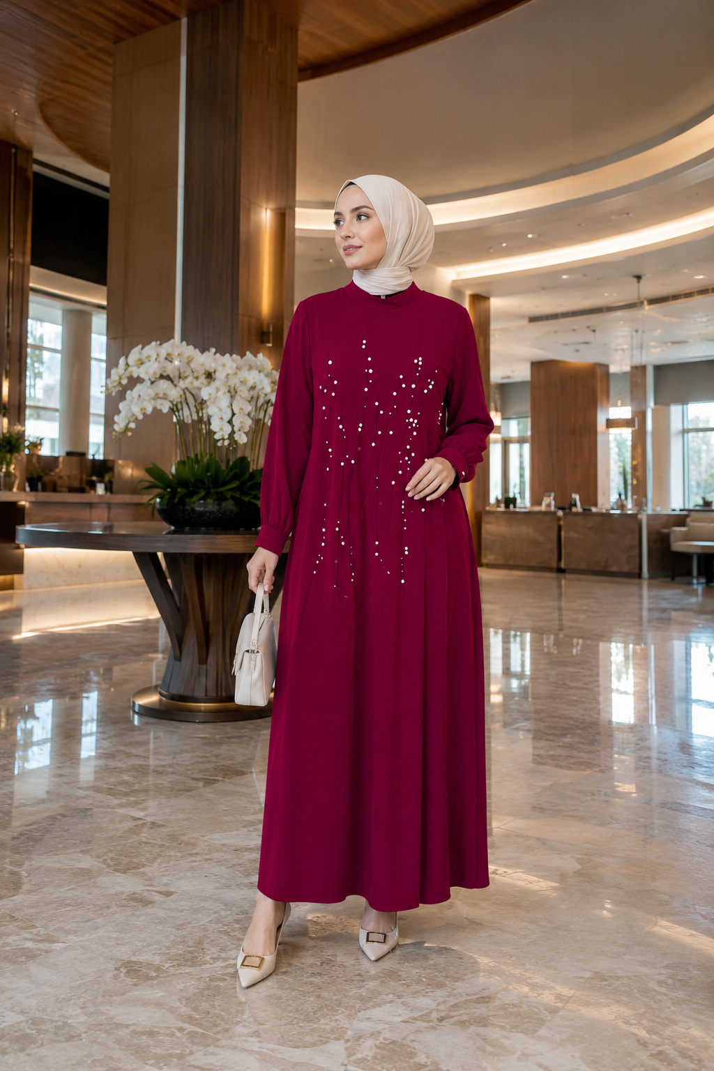 ALMARWAH SERPME İNCİ DETAY ABİYE ELBİSE