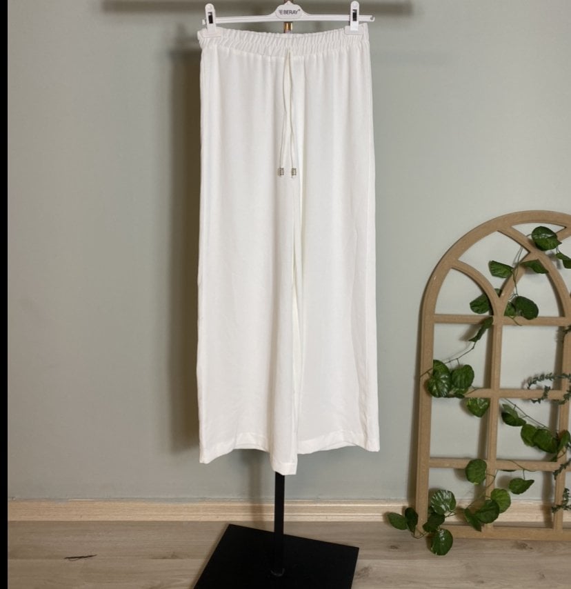 BELİ LASTİKLİ BOL PANTOLON BEYAZ 3009