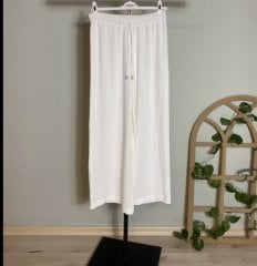 BELİ LASTİKLİ BOL PANTOLON BEYAZ 3009