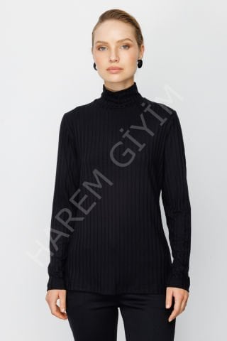 ON TRIKO DİK YAKA UZUN KOL FİTİLLİ BLUZ