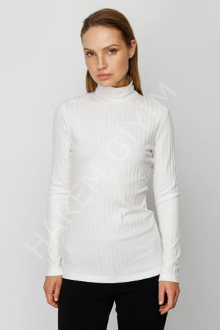 ON TRIKO DİK YAKA UZUN KOL FİTİLLİ BLUZ