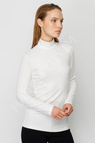 ON TRIKO DİK YAKA UZUN KOL FİTİLLİ BLUZ