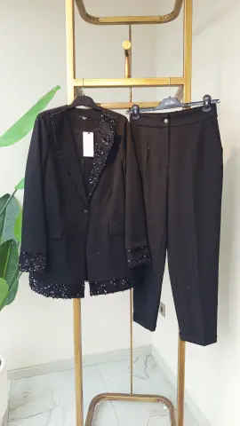 MY312 TAŞLI YAKA DETAYLI İKİLİ TAKIM