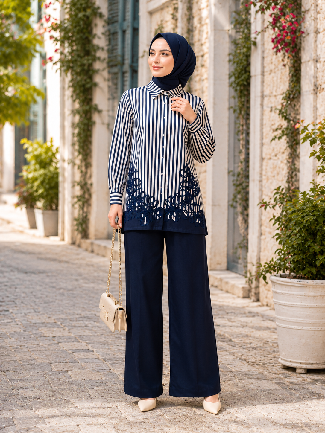 PUREVA NAKIŞLI TUNİK TENCEL PANTALON TAKIM