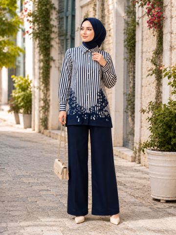 PUREVA NAKIŞLI TUNİK TENCEL PANTALON TAKIM