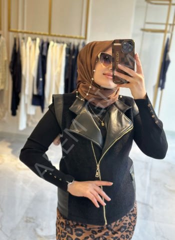 ON TRIKO DERİ DETAYLI PELUŞ YELEK