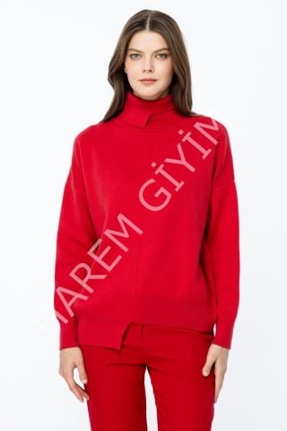 ON FASHION ÖNÜ KISADAN UZUNA YARIM BALIKÇI KAZAK