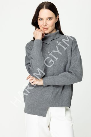 ON FASHION ÖNÜ KISADAN UZUNA YARIM BALIKÇI KAZAK