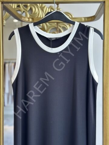 ON TRIKO BEYAZ ÇİZGİ DETAY ELBİSE