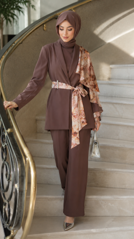 GAZELLA ŞAL DESEN BLAZER CEKET TAKIM