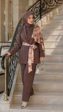 GAZELLA ŞAL DESEN BLAZER CEKET TAKIM