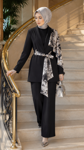 GAZELLA ŞAL DESEN BLAZER CEKET TAKIM