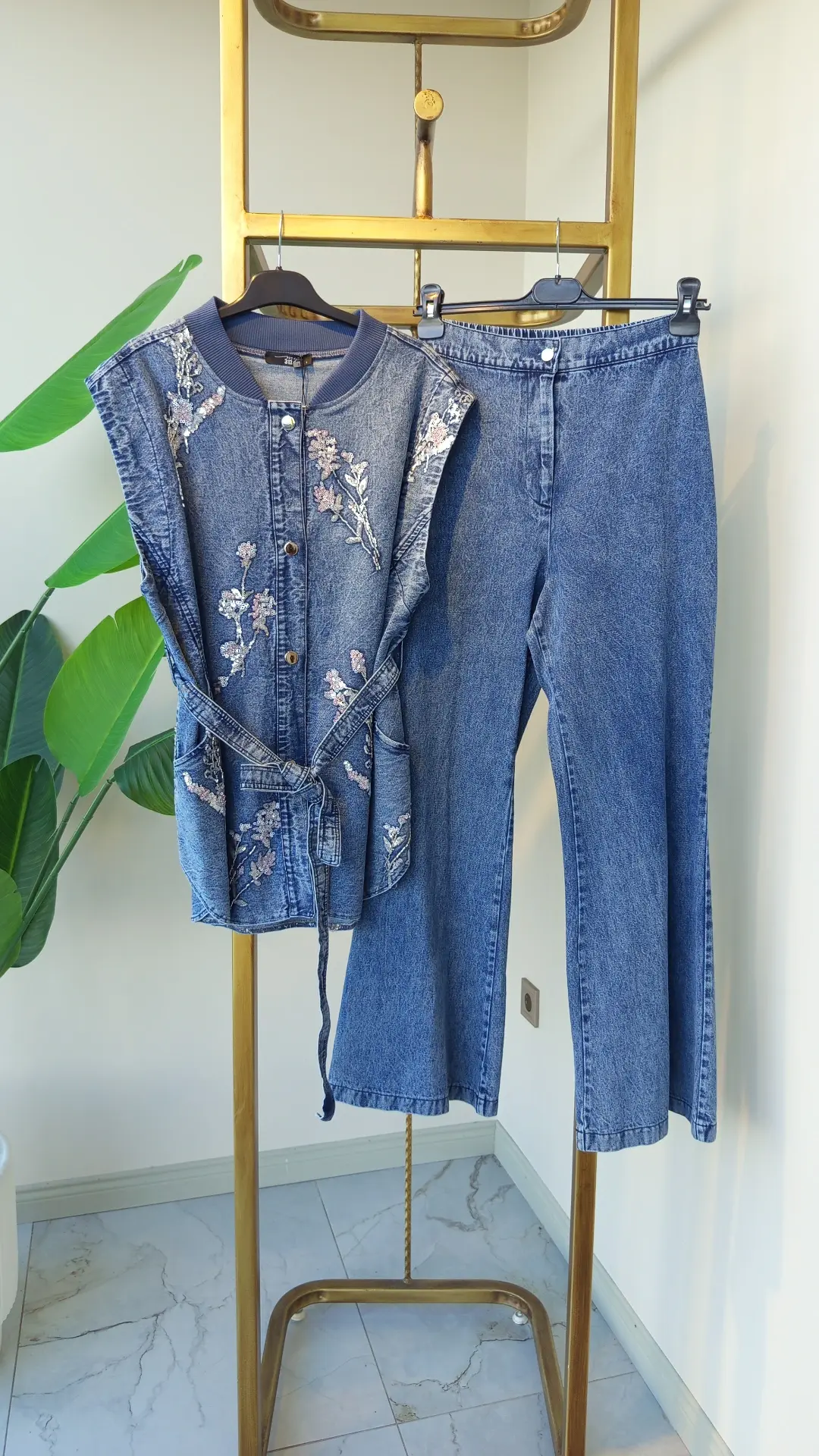 MY312 NAKIŞ İŞLEMELİ YELEKLİ DENİM TAKIM