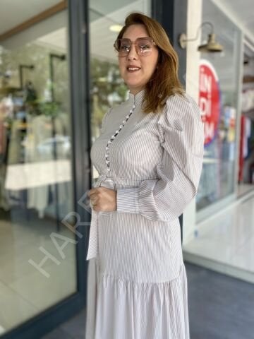 N'PRIVE ETEK UCU GÜPÜRLÜ ÇİZGİLİ ELBİSE