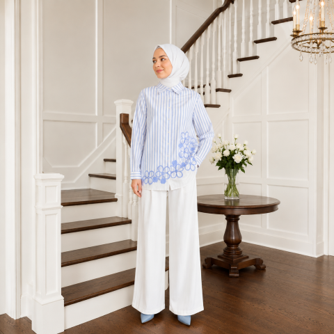 PUREVA NAKIŞLI TUNİK TENCEL PANTALON TAKIM
