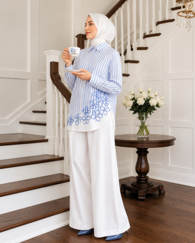 PUREVA NAKIŞLI TUNİK TENCEL PANTALON TAKIM
