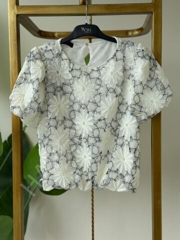 ON TRIKO PAPATYA DESENLİ BLUZ