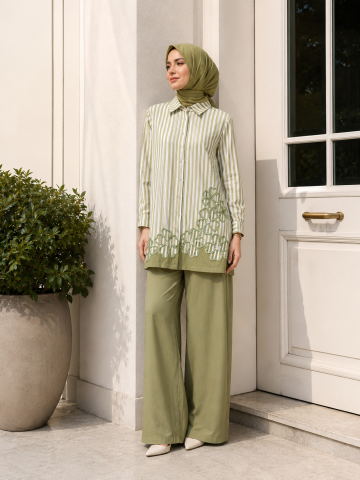 PUREVA NAKIŞLI TUNİK TENCEL PANTALON TAKIM